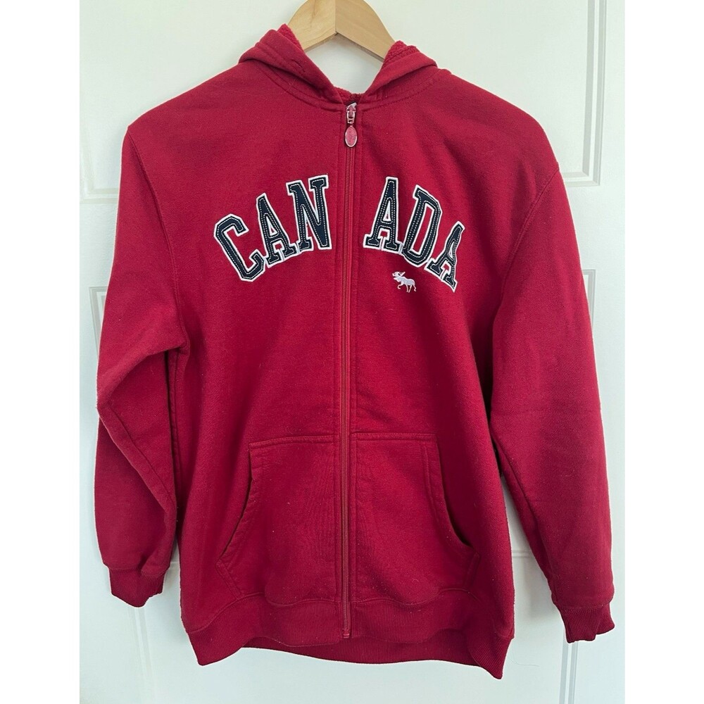 Vintage Teepee Canada Moose Full Zip Hoodie Fleece Red Womens Small Y2K Souvenir